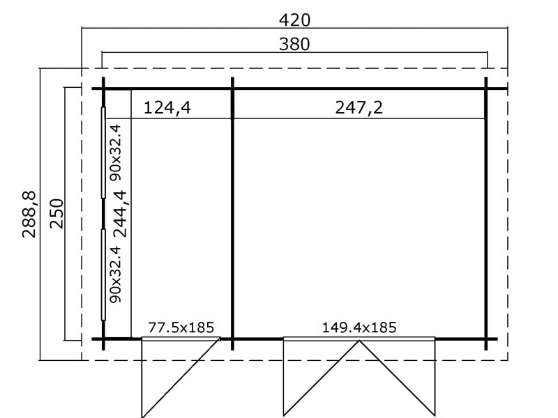 Szopa drewniana Narva 3,8x2,5x2,39m, 28mm,&nbsp;9,3m²,&nbsp;Ciemny szary
