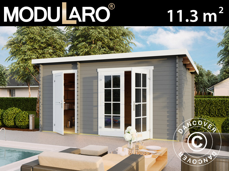 Drewniana szopa,&nbsp;domek Riga 4,25x2,8x2,22m, 34mm,&nbsp;11,3m²,&nbsp;Jasny szary