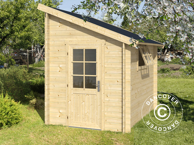 Drewniana szopa przyścienna Vanda 1,8x2,75x2,68m, 28mm,&nbsp;4,7m²,&nbsp;Naturalny