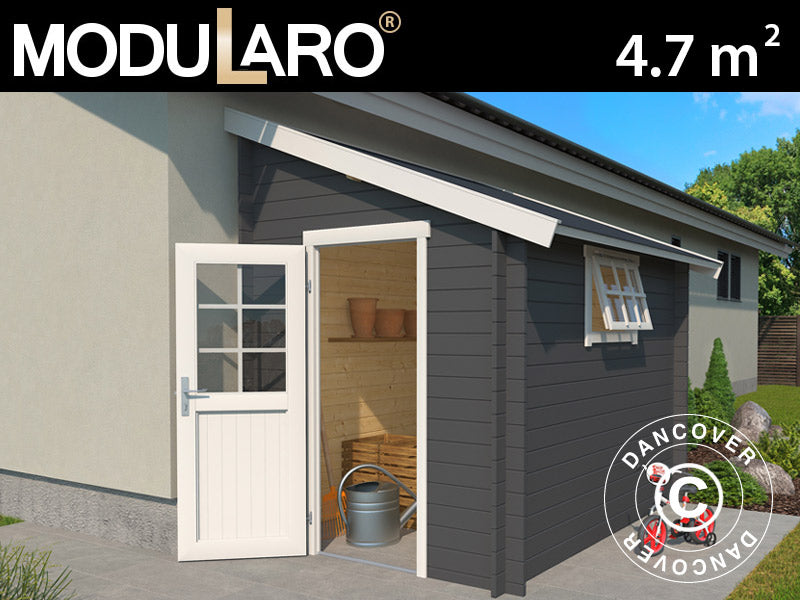 Drewniana szopa przyścienna Vanda 1,8x2,75x2,68m, 28mm,&nbsp;4,7m²,&nbsp;Ciemny szary