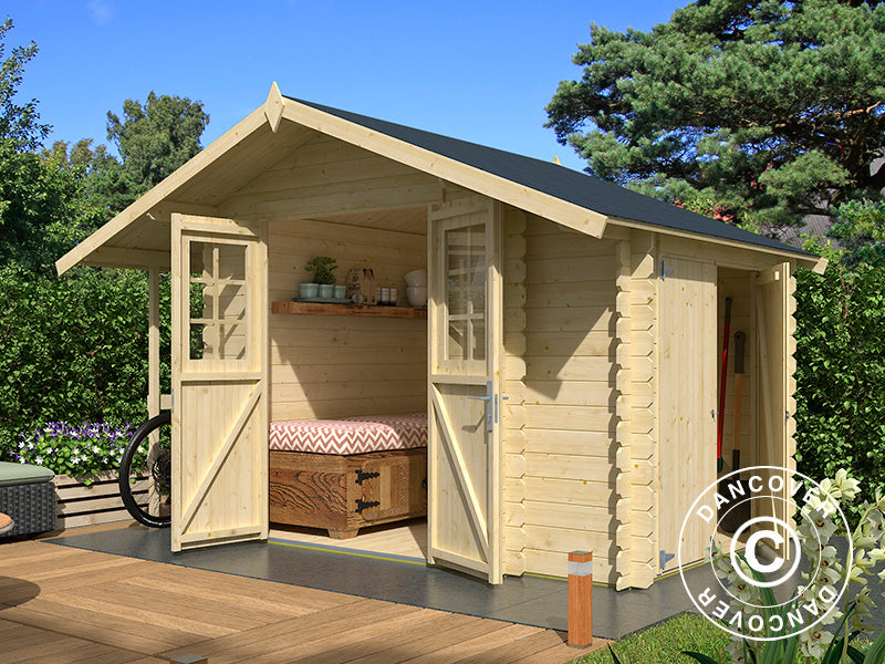 Szopa drewniana Moss z daszkiem, 3,2x2x2,28m, 19mm,&nbsp;4,87m²,&nbsp;Naturalne drewno