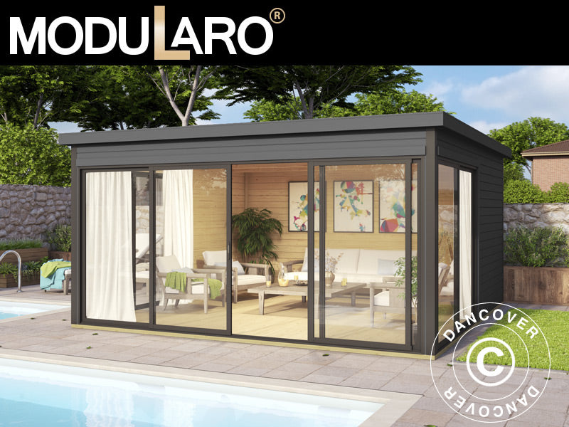 Domek drewniany Geneva, 4,18x4,18x2,39m, 44mm, Ciemny szary