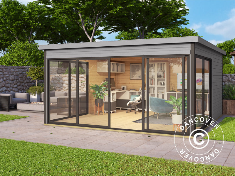 Domek drewniany Geneva, 4,18x4,18x2,39m, 44mm, Jasny szary