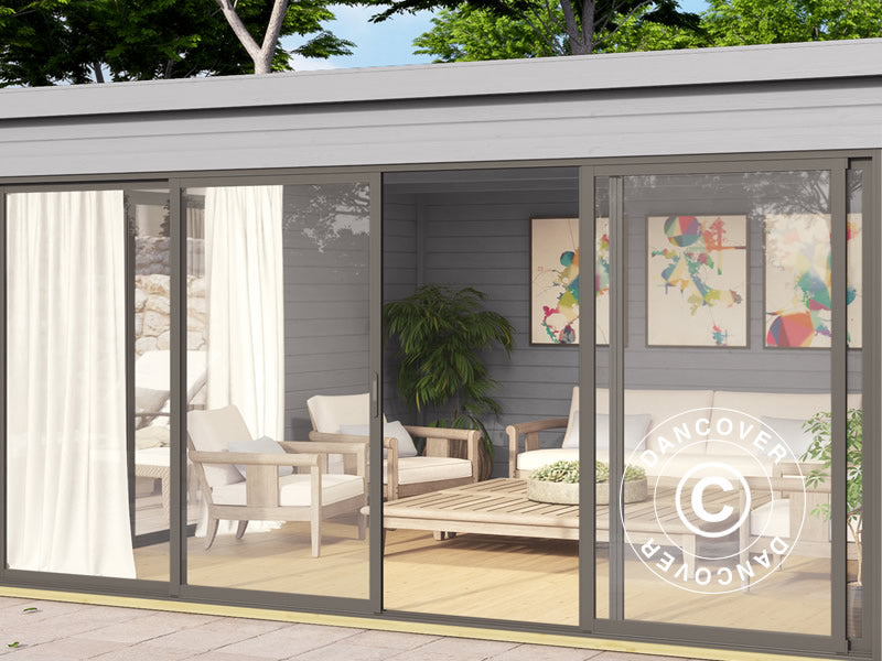 Domek drewniany Geneva, 4,18x4,18x2,39m, 44mm, Jasny szary