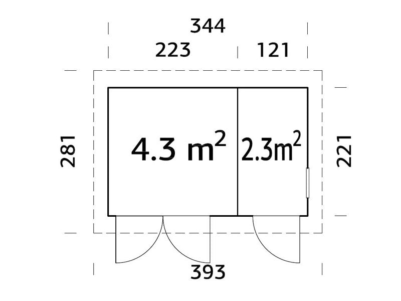 Szopa drewniana z podłogą, 3,44x2,21x2,49m, 6,6m², Naturalny