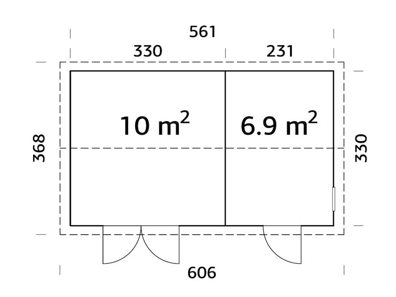 Szopa drewniana z podłogą, 5,61x3,3x2,61m, 16,9m², Naturalny