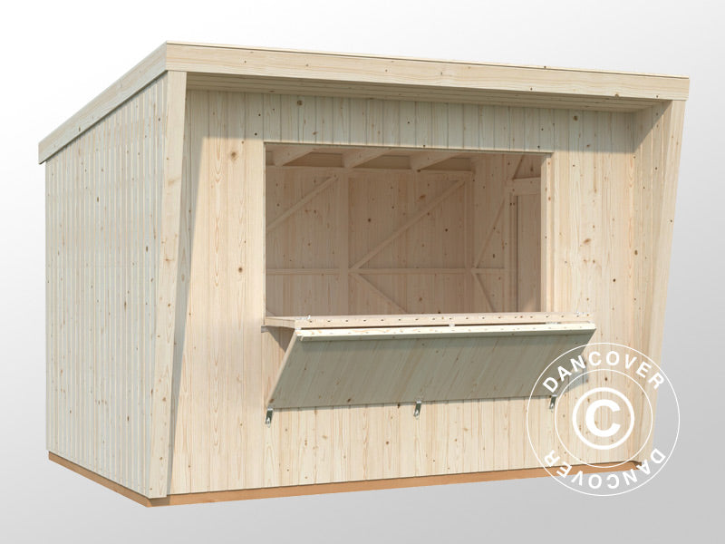 Drewniany kiosk/stoisko, 3,55x2,33x2,64m, 7,7m², Naturalny