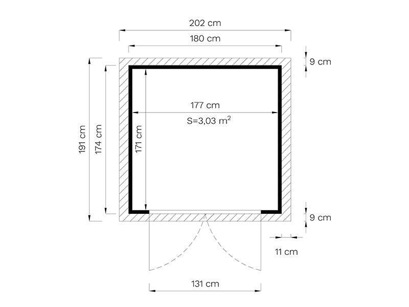 Drewniana szopa, Bertilo Sylt 2, 1,8x1,74x2,25m, 3,1m²