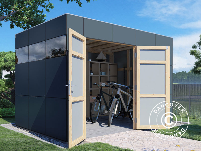 Drewniana szopa, Bertilo HPL 2, 3,45x2,28x2,3m,&nbsp;7,86m²,&nbsp;Antracyt/Szary