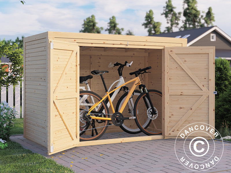 Drewniana szopa na rowery, Bertilo Box Bike, 2,07x1,03x1,43m, 2,1m², Naturalny
