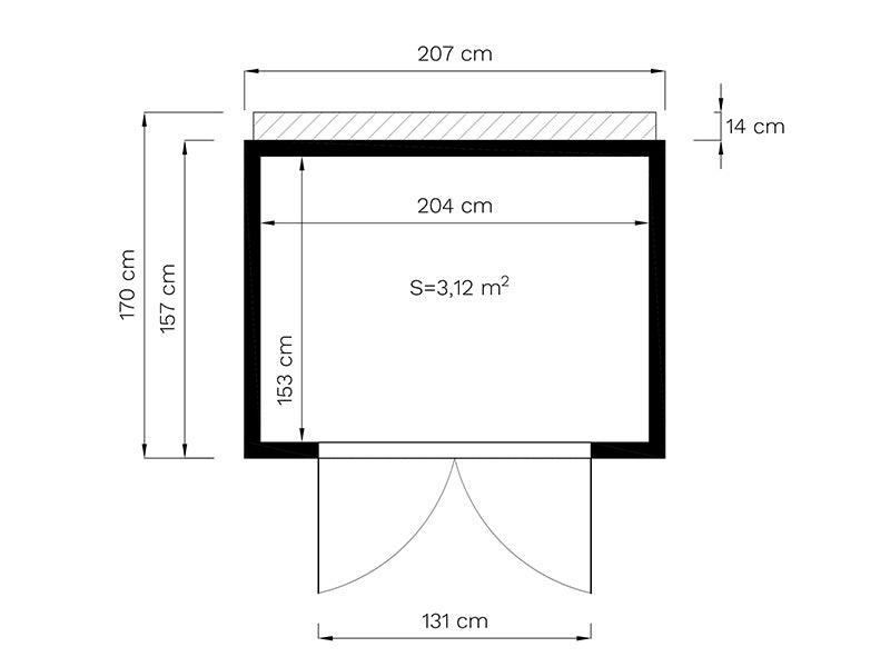 Szopa drewniana, Bertilo Cubico 2, 2,07x1,57x2,08m,&nbsp;3,2m²,&nbsp;Naturalne drewno