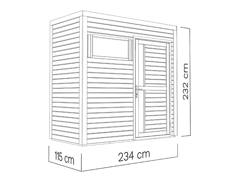 Szopa drewniana, Bertilo Cubus 1, 2,34x1,15x2,32m,&nbsp;2,7m²,&nbsp;Szara