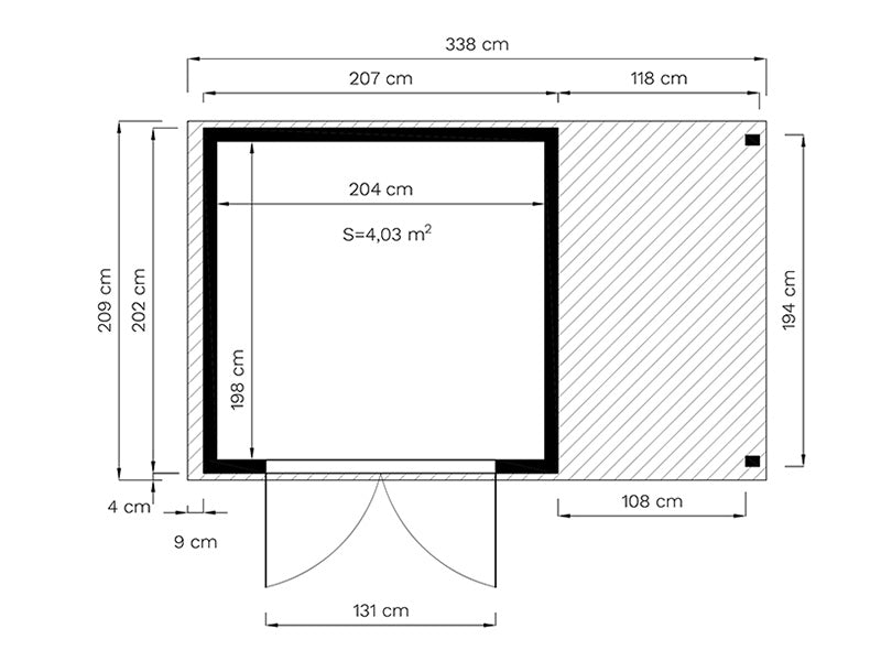 Drewniana szopa z daszkiem, Bertilo Apex 3 Plus, 3,25x2,02x2,3m, Naturalne drewno
