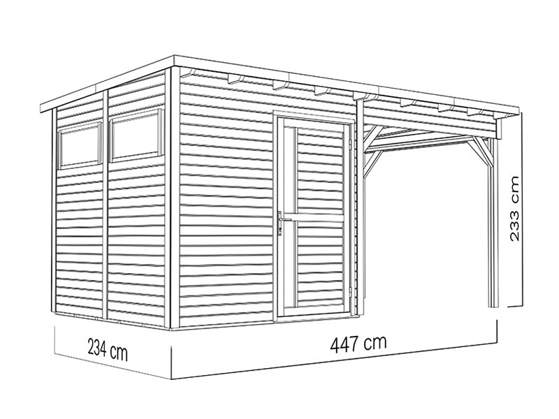 Szopa drewniana z daszkiem, Bertilo Pentus 2L, 4,49x2,34x2,33m, 5,1m&sup2;+5,1m&sup2;, Naturalne drewno