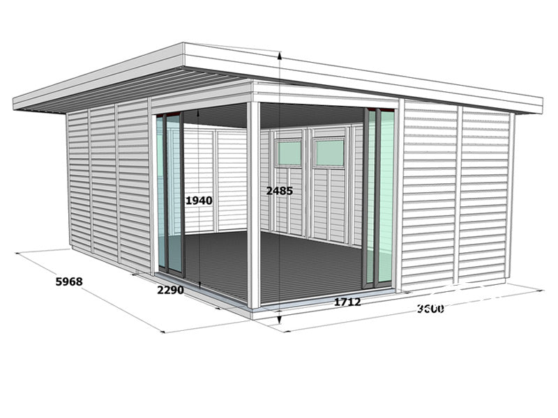 Domek drewniany Locarno, 6x3,64x2,49m, 21,8m&sup2;, Naturalne drewno